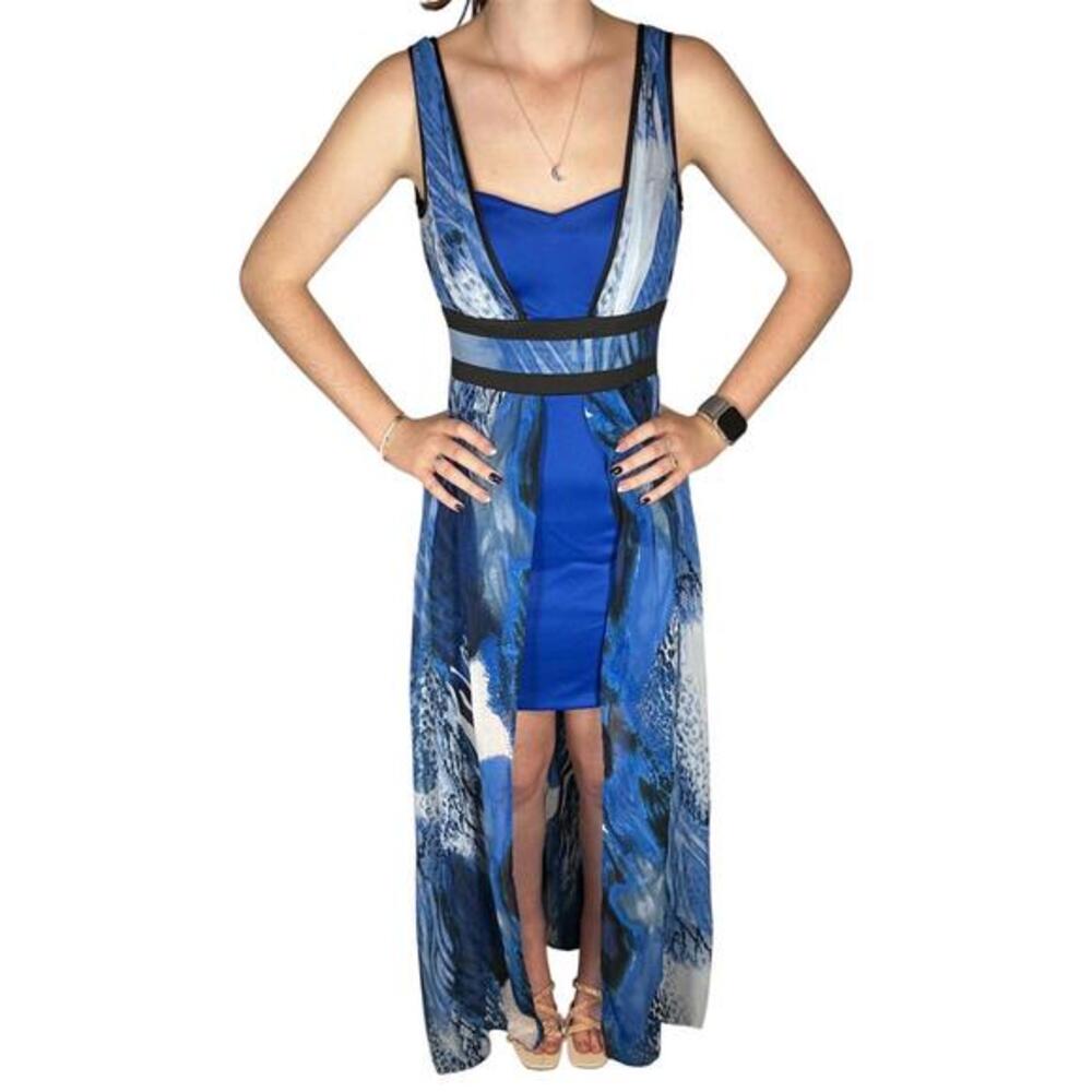 XOXO Blue Electric Print High-Low Maxi Dress|Y2K Indie Sleaze Party Size 1/2